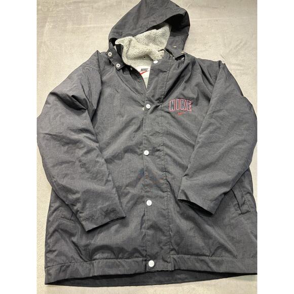 Nike Jacket Mens Large Sherpa Lined Hooded Winter Coat FHS S8 90s - Picture 1 of 10